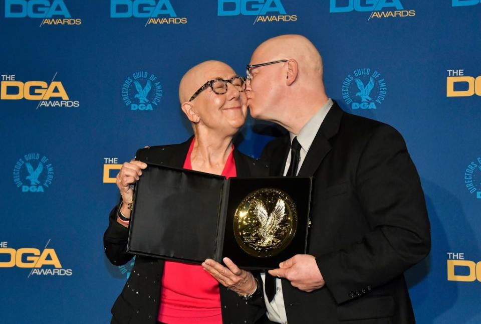 LOS ANGELES, CALIFORNIA - JANUARY 25: (L-R) DGA Documentary Award winners for 'American Factory' Julia Reichert and Steven Bognar pose in the press room during the 72nd Annual Directors Guild Of America Awards at The Ritz Carlton on January 25, 2020 in Los Angeles, California. (Photo by Frazer Harrison/Getty Images)