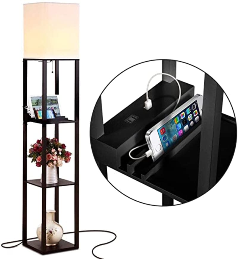 Brightech Maxwell Shelf Floor Lamp with USB Charging Ports