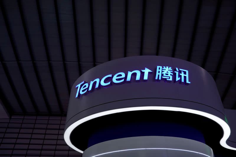 FILE PHOTO: A Tencent sign is seen at the World Internet Conference in Wuzhen