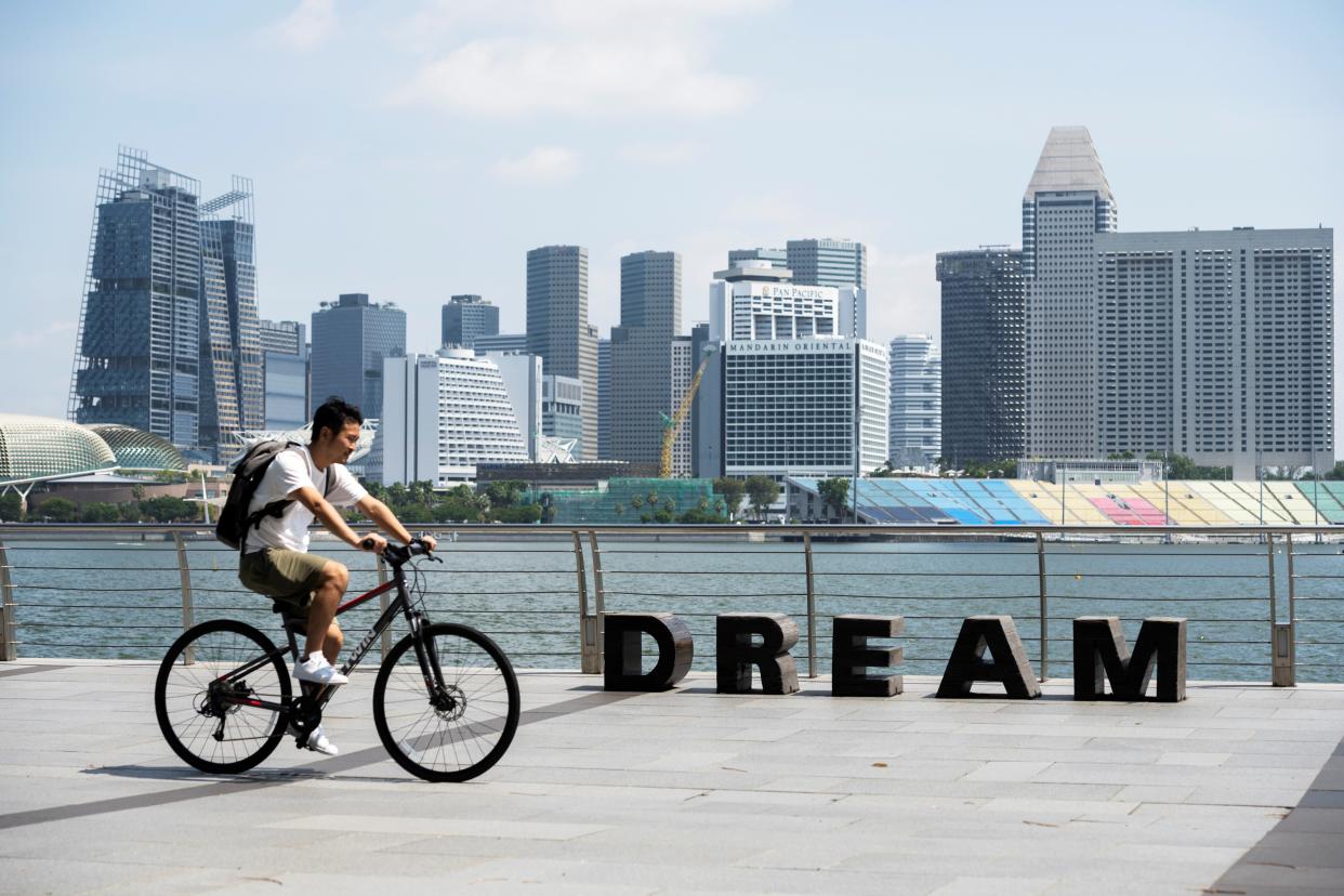 A man seen cycling along Marina Bay. (Getty Images file photo)