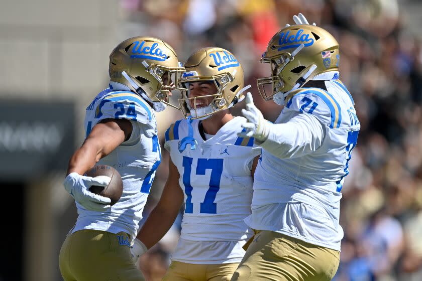 BOULDER, CO - SEPTEMBER 24: Running back Zach Charbonnet #24 of the UCLA Bruins celebrates.