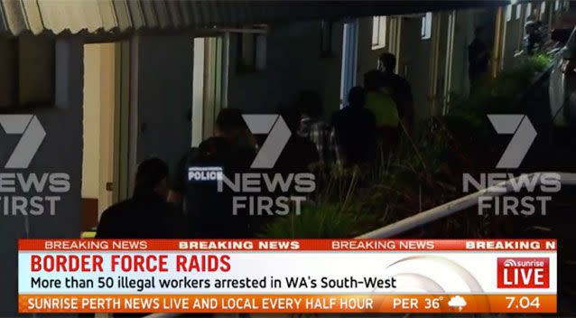 Raids in regional WA have found 50 illegal workers in an Australian Border Force operation targeting dodgy labour hire firms exploiting workers. Picture: 7 News