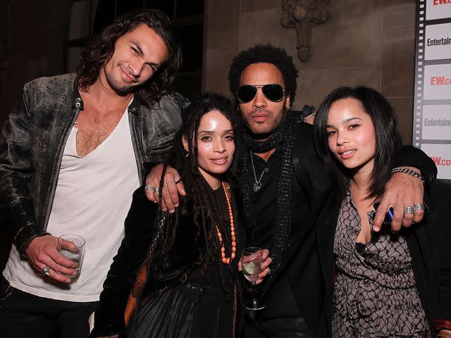 <p>Alexandra Wyman/WireImage</p> Jason Momoa, Lisa Bonet, Lenny Kravitz and Zoe Kravitz in Los Angeles in February 2010.