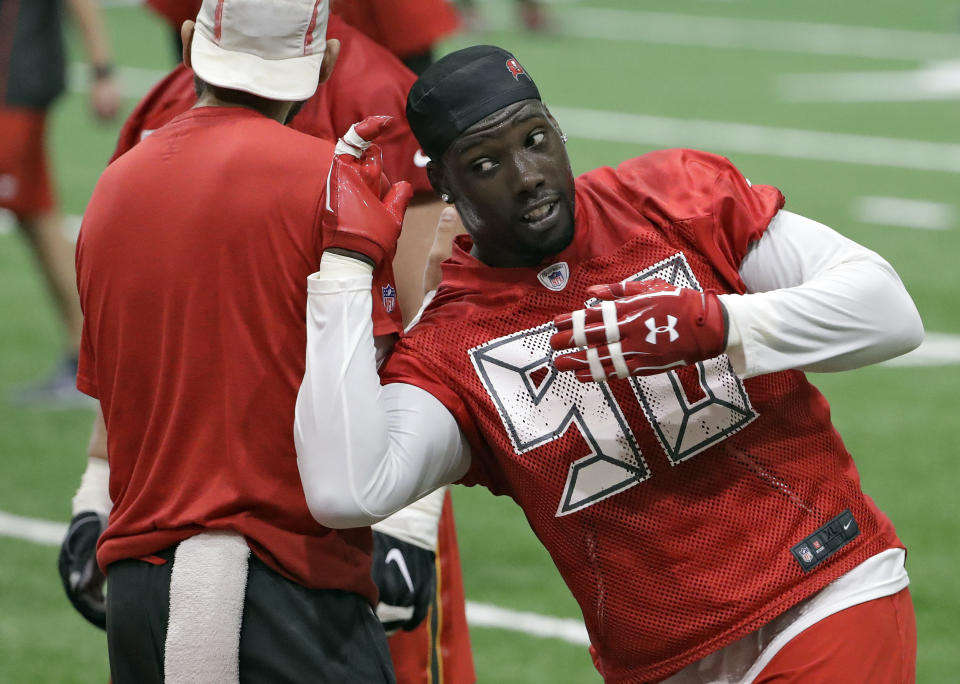 Tampa Bay Buccaneers defensive end Jason Pierre-Paul (90) works on drills during training camp. (AP)