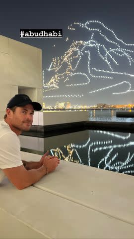 <p>Chris Hemsworth/Instagram</p> Chris Hemsworth enjoyed a drone show over the water.