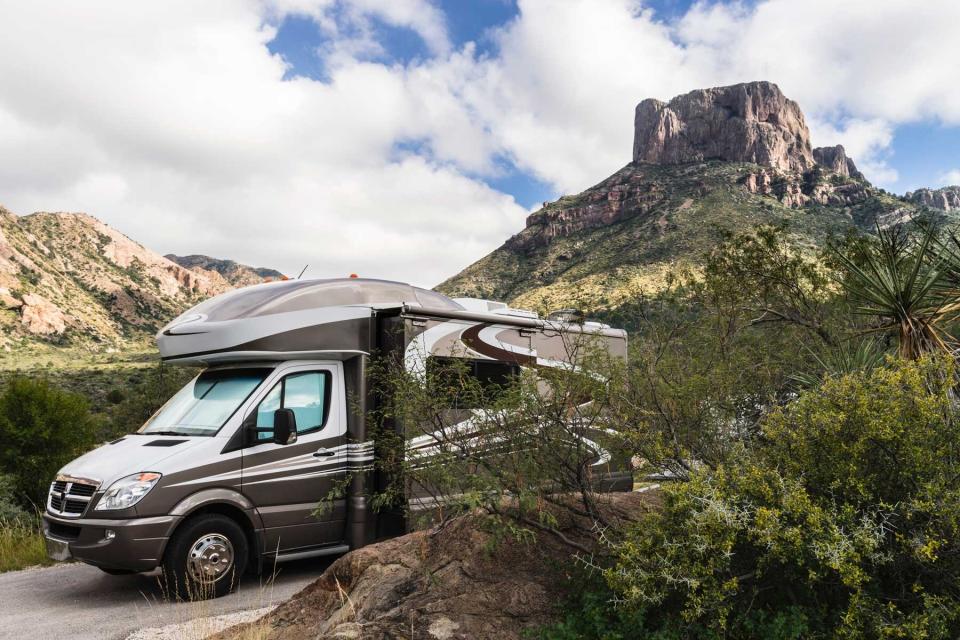 Motorhome in Big Bend national park campground in Texas.