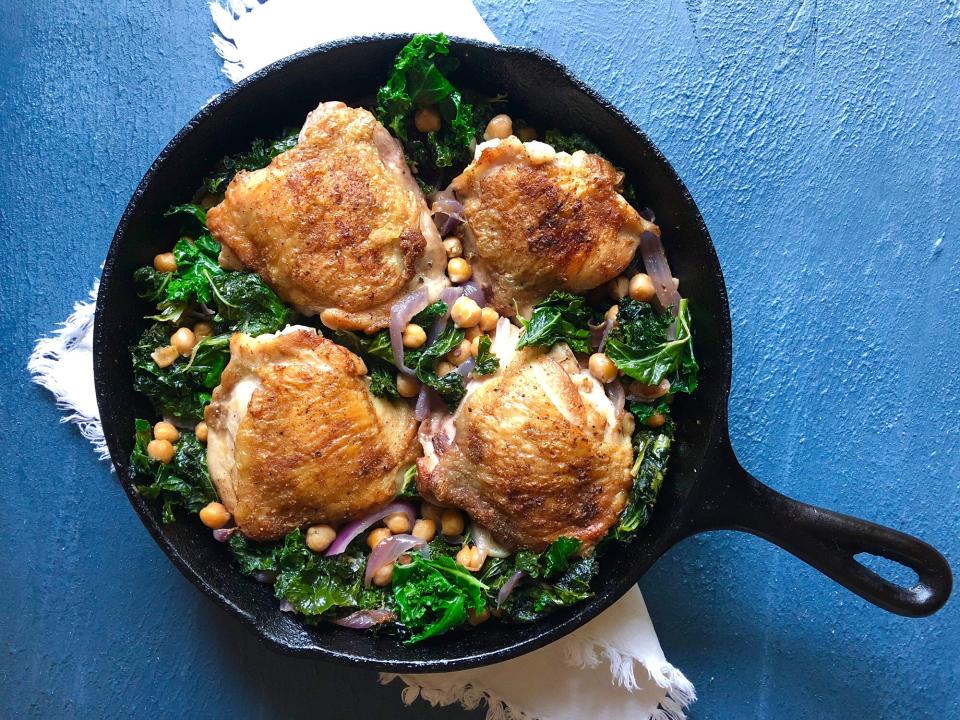 Monday: Crispy Chicken Thighs With Kale and Chickpeas