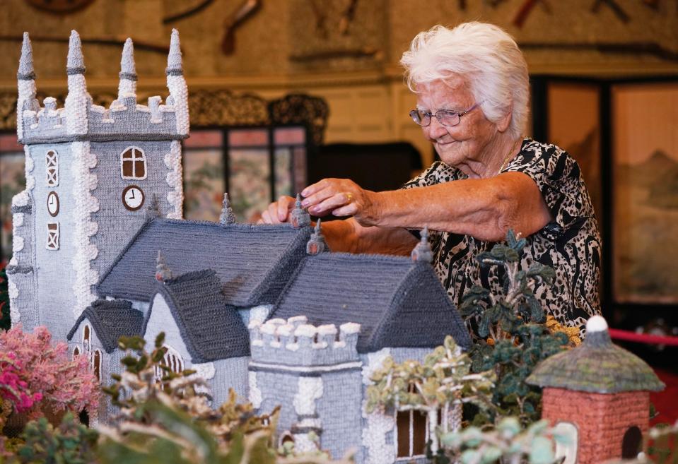 Ninety-two-year-old Margaret Seaman with her creation.