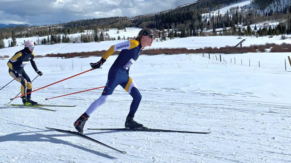 Cade Shortridge races to first place in the 5-kilometer boys skate state event during the Colorado state Nordic ski championships on Thursday at YMCA of the Rockies Snow Mountain Ranch in Granby.