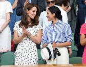 <p>Kate attends <a rel="nofollow noopener" href="https://www.harpersbazaar.com/celebrity/latest/g22147542/photos-meghan-markle-kate-middleton-wimbledon-2018/" target="_blank" data-ylk="slk:Wimbledon with Meghan Markle;elm:context_link;itc:0;sec:content-canvas" class="link ">Wimbledon with Meghan Markle</a>.</p>