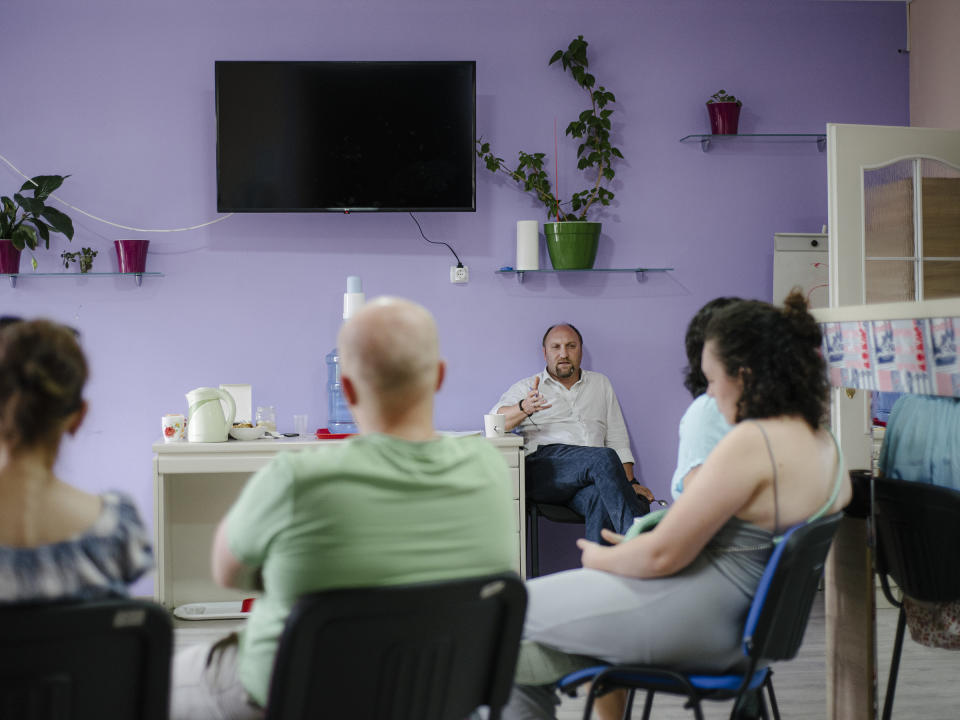 Dr. Arcadie Astrahan during a meeting at a crisis center in the Ciocana district, Chisinau, on Aug. 2, 2019. | Ramin Mazur for TIME