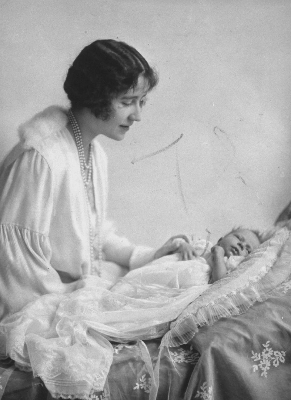 Portrait of Duchess of York (future Queen Mother) w. newborn daughter Princess Elizabeth  (Photo by Time Life Pictures/Pictures Inc./The LIFE Picture Collection via Getty Images)