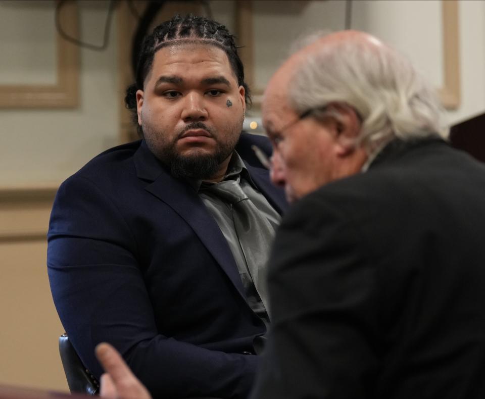 The murder trial for Edwin Urbina a Morristown man accused of killing his girlfriend's 3-year-old son by beating him to death in an East Hanover motel in August 2021. Here is Urbina in court with his attorney Joel Harris on February 21, 2023.