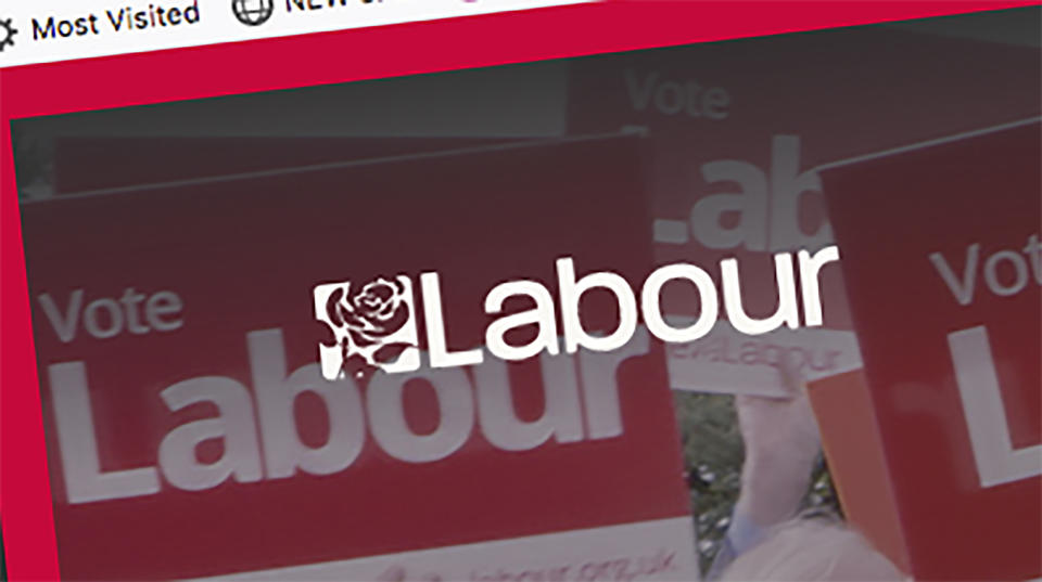 Screen-grab taken from Britain's Labour Party internet site showing the party logo Tuesday Nov. 12, 2019. Britain's Labour Party said Tuesday Nov. 12, 2019, it has experienced a "sophisticated and large scale cyberattack" on its digital platforms, also stating that the attack was not successful and the party is confident that no data breach occurred.(Labour Party via AP)