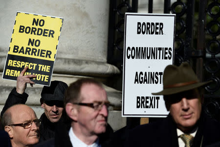 FILE PHOTO: Anti-Brexit campaigners, Borders Against Brexit protest outside Irish Government buildings in Dublin, Ireland April 25, 2017. REUTERS/Clodagh Kilcoyne/File Photo