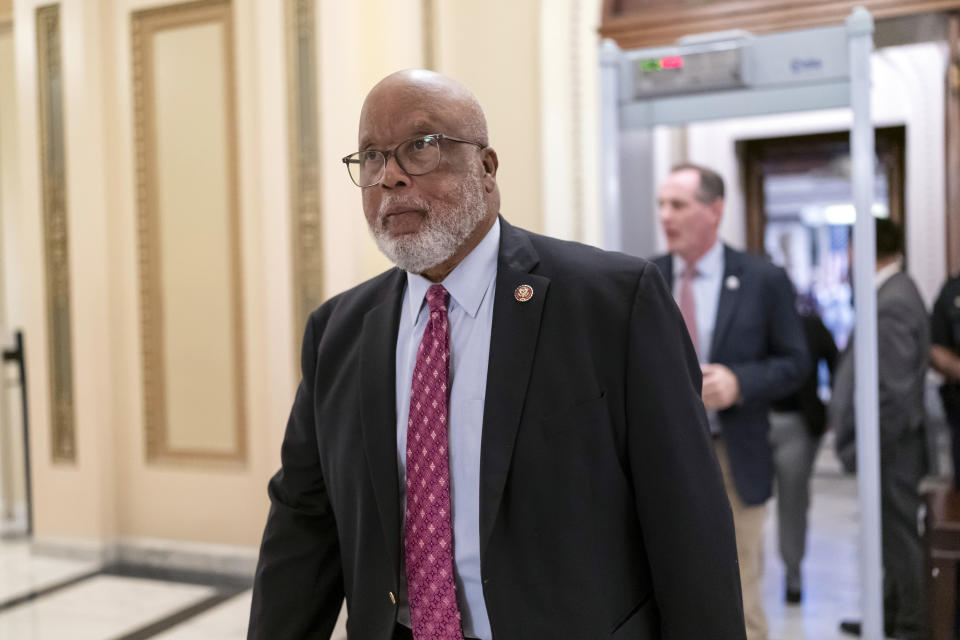 Rep. Bennie Thompson, D-Miss., chairman of the House committee investigating the Jan. 6, 2021, attack on the Capitol, walks to a meeting with House Speaker Nancy Pelosi, D-Calif., as he leaves the House chamber during final votes at the Capitol in Washington, Friday, Sept. 30, 2022. (AP Photo/J. Scott Applewhite)