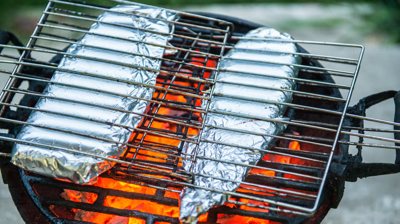 fish grilling in foil