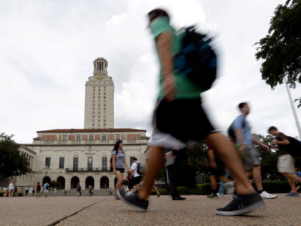 Texas students walk past the university's iconic tower, Thursday, Sept. 27, 2012, in Austin. The University of Texas is one of the most diverse in the country.