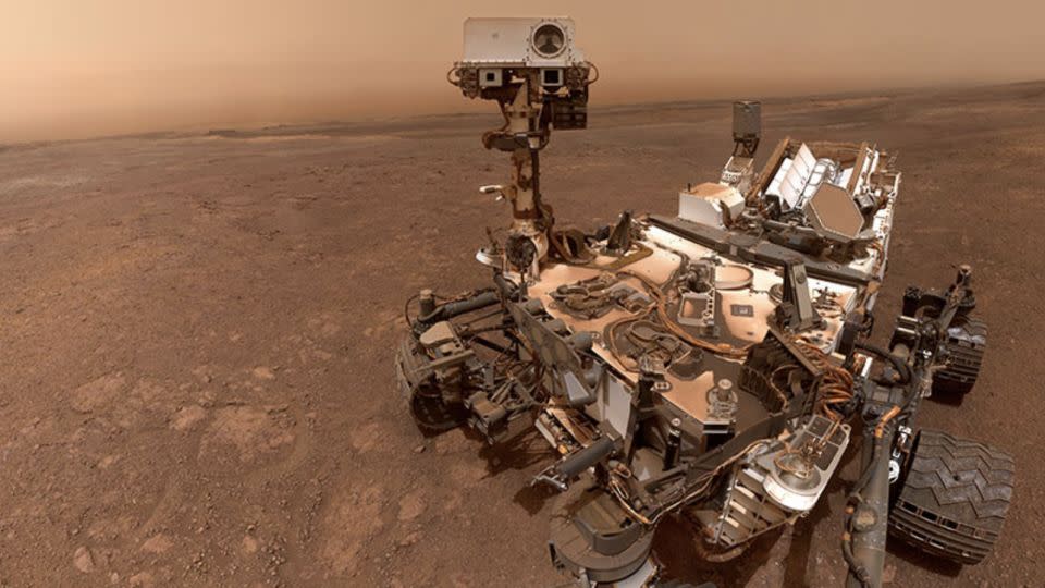 This selfie taken by the Curiosity Mars rover at one of the drilling sites in January 2019 consists of 57 photos.  - NASA/Caltech-JPL/MSSS