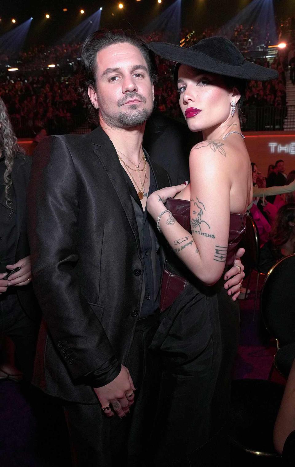 Alev Aydin and Halsey pose during the 64th Annual GRAMMY Awards at MGM Grand Garden Arena on April 03, 2022 in Las Vegas, Nevada