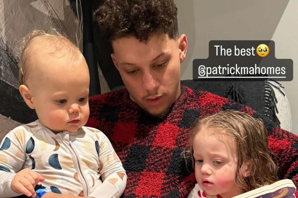 <p>Brittany Mahomes/Instagram</p> Patrick Mahomes with daughter Sterling and son Bronze