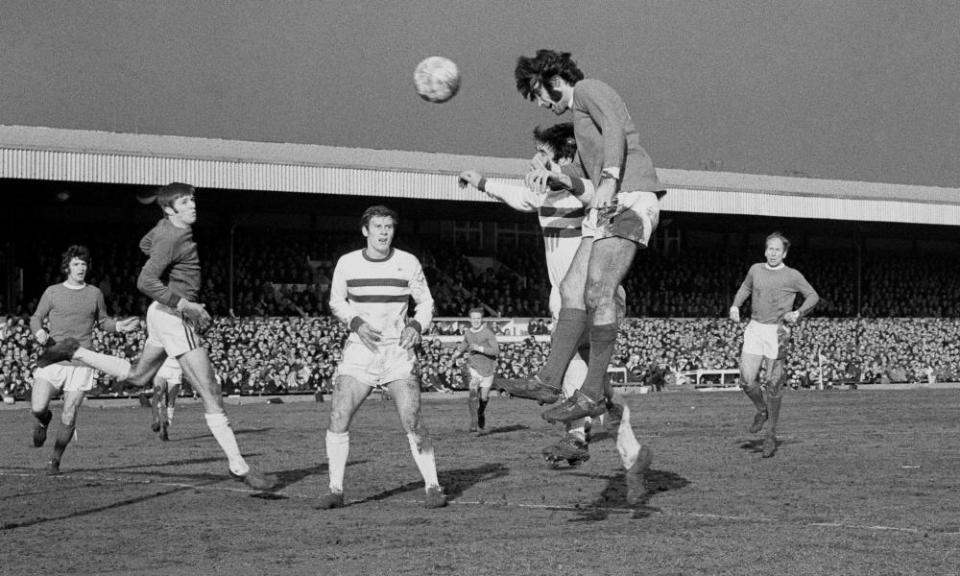 George Best heads his and Manchester United’s first goal.