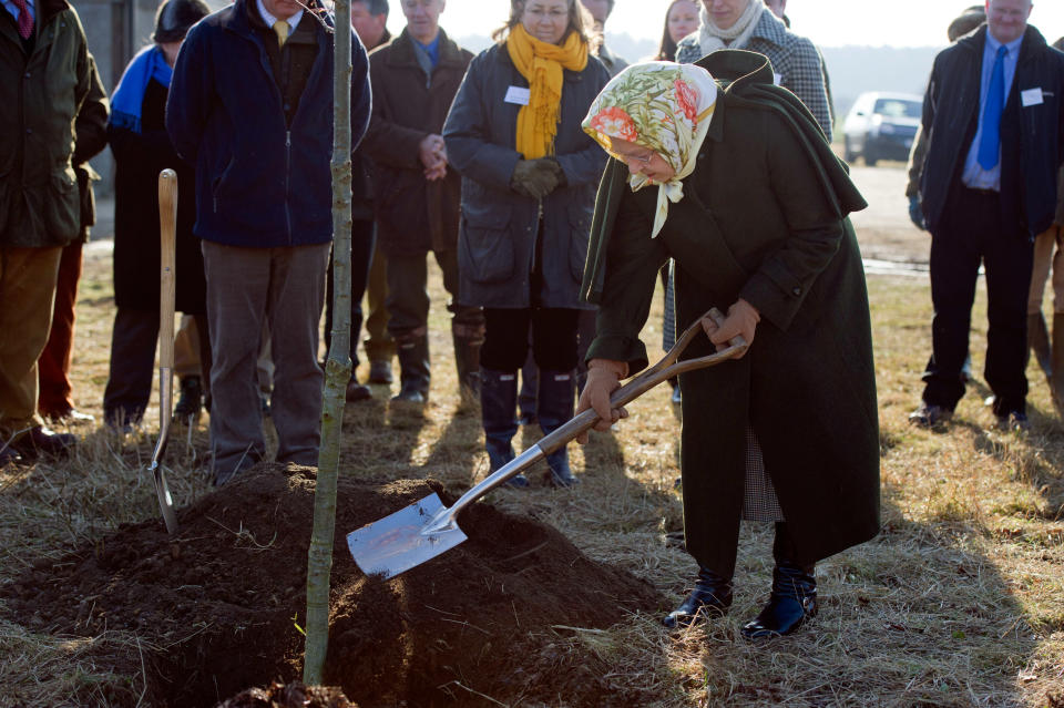 SANDRINGHAM, ENGLAND - FEBRUARY 3:  Queen Elizabeth II arrives for a Tree Planting ceremony in the Diamond Jubilee Wood on the Sandringham estate to mark her Diamond jubilee on February 3, 2012 in Sandringham, England. Queen Elizabeth II came to the throne on February 6, 1952 after the death of her father, King George VI. Her coronation took place on June 2, 1953. (Photo by Arthur Edwards/WPA -Pool/Getty Images)