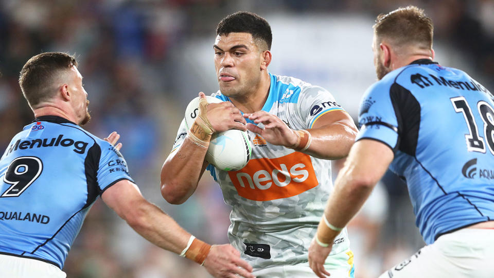 Titans wrecking ball David Fifita is pictured here in action against South Sydney.