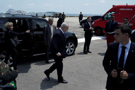 Israeli Prime Minister Benjamin Netanyahu arrives to a lunch with Brazil's President-elect Jair Bolsonaro in Rio de Janeiro, Brazil December 28, 2018. Leo Correa/Pool via REUTERS