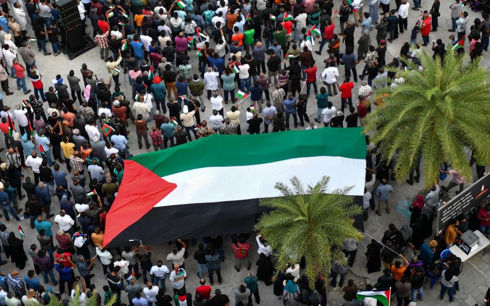 A pro-Palestine rally in the capital city of Male on October 14, 2023