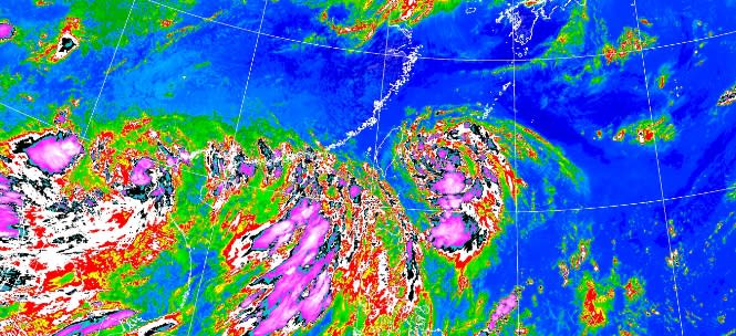 哈格比颱風上午11時中心位於鵝鑾鼻東北東方約430公里海面上。（圖／翻攝自中央氣象局）