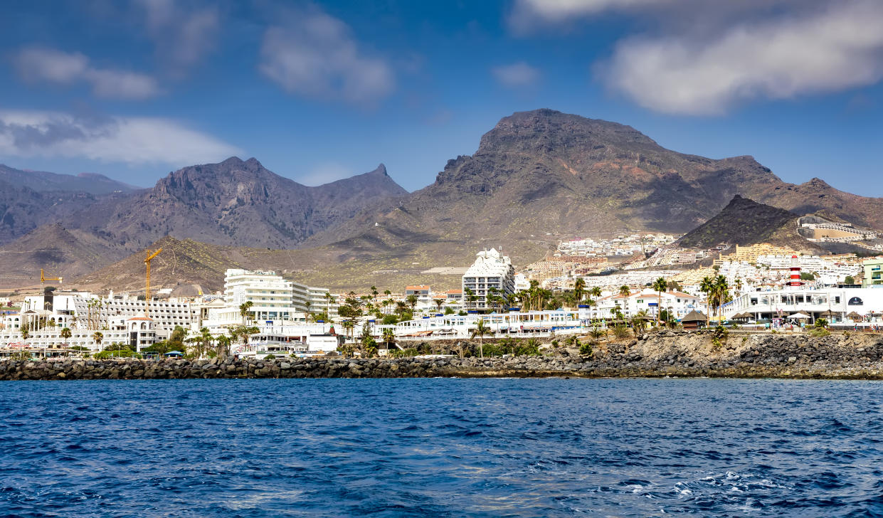 TENERIFE, SPAIN - AUGUST 21: (EDITORS NOTE: A polarizing filter was used for this image.) The Roque del Conde mountain is seen from Costa Adeje on August 21, 2018 in Tenerife, Spain. Costa Adeje is one of the most popular tourist destinations at the southern coast of the island. (Photo by Laszlo Szirtesi/Getty Images)"n