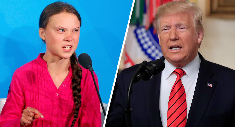 Greta Thunberg and President Trump. (Photos: Jason DeCrow/AP, Manuel Balce Ceneta/AP)