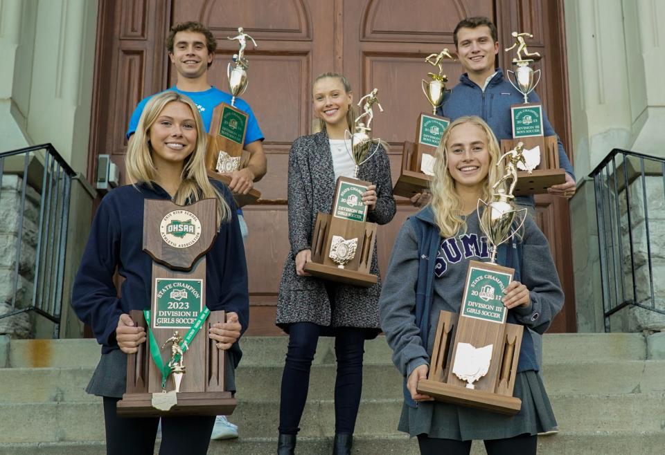 Clockwise, from top left: Sam Martin, Addy Smythe, Austin Smythe, Lily Martin and Avery Smythe helped the Summit Country Day Silver Knights win six soccer state championships in the last 11 years. Rachel Martin, not pictured, also won a trophy in 2017.
