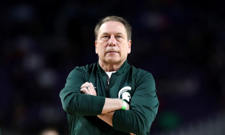 A closeup of Tom Izzo during a Michigan State game.