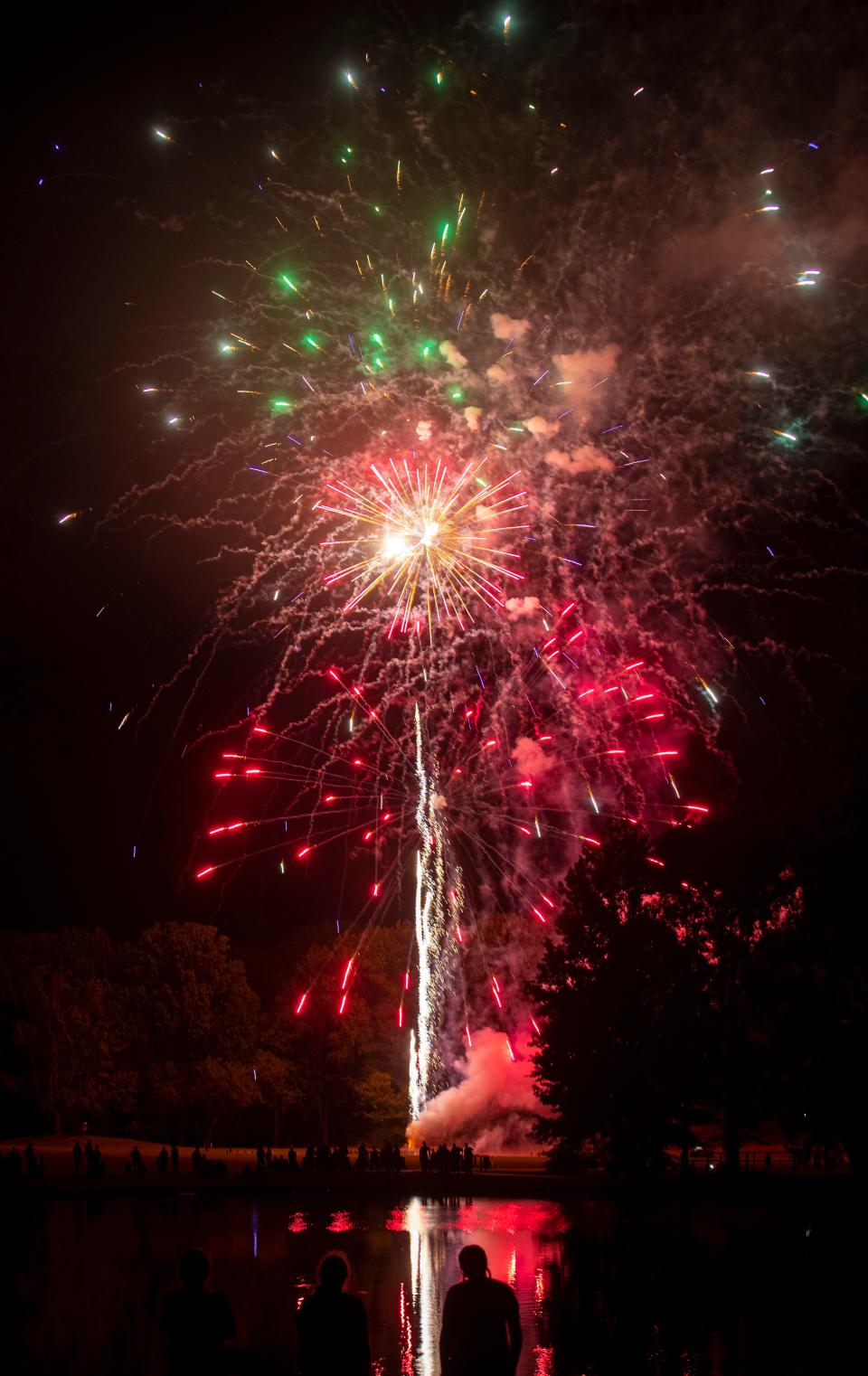 Fireworks light the sky during the Grand Fireworks Display & Festival on July 2, 2022, at Latimer Lakes Park in Horn Lake.