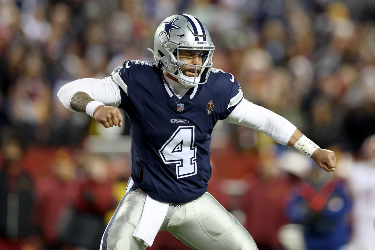 Dak Prescott of the Dallas Cowboys face the Packers in their playoff opener. (Photo by Patrick Smith/Getty Images)