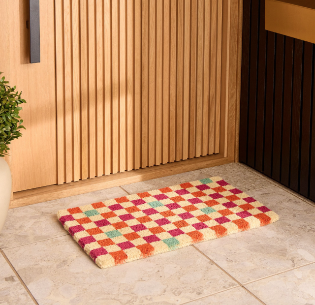 Black and Natural Checkerboard Coir Doormat by World Market