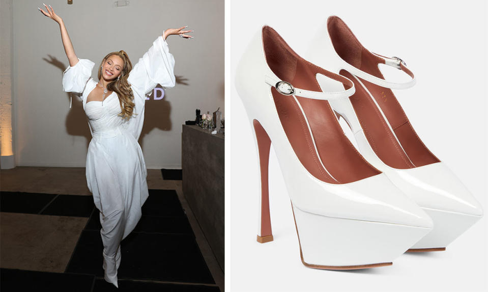 Beyoncé, Cécred, Cécred launch party, The Revery LA, February 20, 2024 in Los Angeles, California, Yigit Heels, Yigit Pumps, Amina Muaddi Yigit pumps, Amina Muaddi