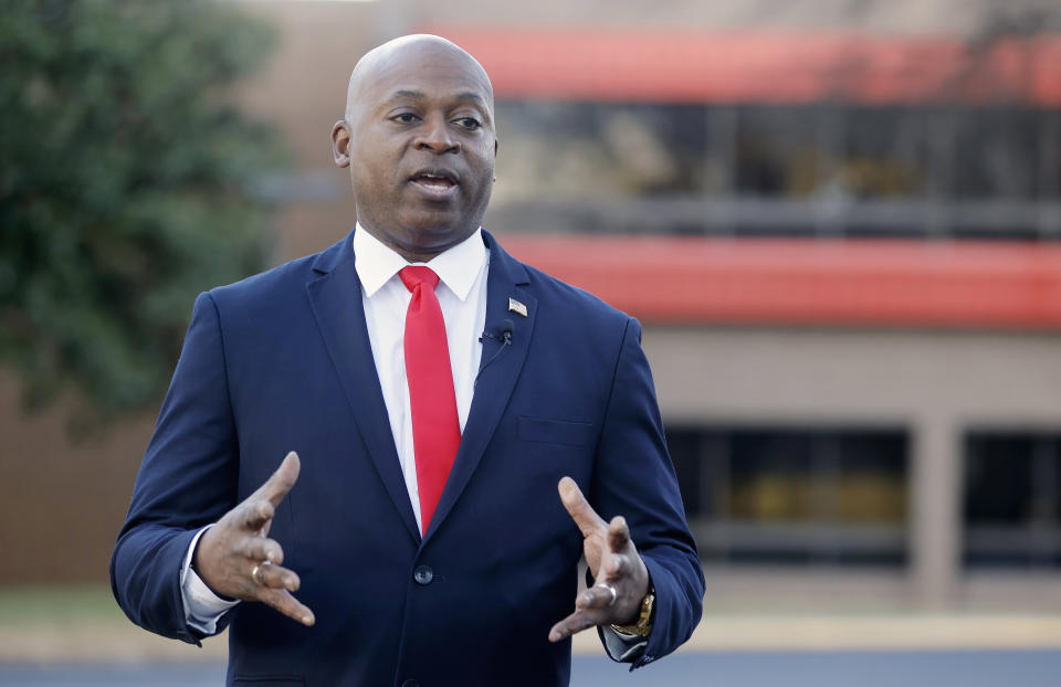 Leon Benjamin is the Republican candidate for the 4th congressional district seat, in Richmond, Va., Friday, Jan. 6, 2023. Voters in the Richmond-based Virginia congressional district are deciding on Tuesday, Feb. 21, 2023, who will represent an open seat previously held by the late Democratic U.S. Rep. Donald McEachin. Benjamin faces opponent Democratic nominee Jennifer McClellan, a veteran state legislator. (Alexa Welch Edlund/Richmond Times-Dispatch via AP)