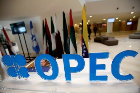 FILE PHOTO: OPEC logo is pictured ahead of an informal meeting between members of the Organization of the Petroleum Exporting Countries (OPEC) in Algiers, Algeria September 28, 2016. REUTERS/Ramzi Boudina/File Photo