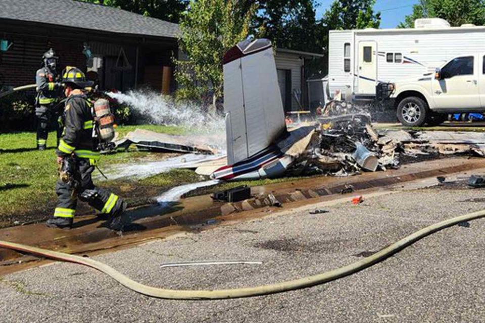 <p>Arvada Police/X</p> The plane crash site in Arvada, Colorado