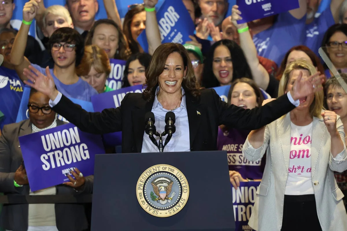 Democratic presidential nominee, U.S. Vice President Kamala Harris speaks during a campaign event at IBEW Local Union #5 on September 02, 2024 in Pittsburgh, Pennsylvania. (Getty Images)