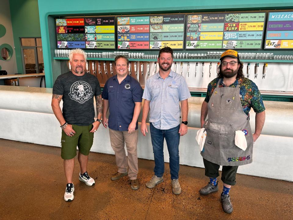 WISEACRE and Little Bettie Pizza & Snack Bar will be featured on Food Network's “Diners, Drive-Ins and Dives” on January 12, 2024. (featured from L to R, Guy Fieri, WISEACRE owners Davin Bartosch and Kellan Bartosch and Little Bettie chef Jared Riddle.)