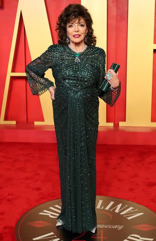 <p>Amy Sussman/Getty</p> Joan Collins at the 2024 Vanity Fair Oscars party.