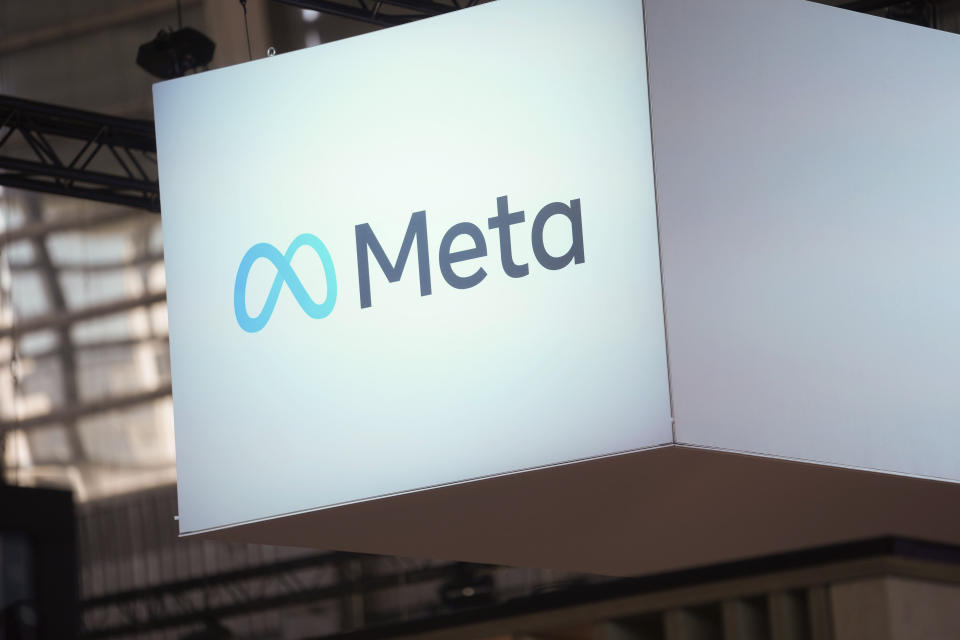 FILE - The Meta logo is seen at the Vivatech show in Paris, France, June 14, 2023. Users of Meta's Facebook, Instagram, Threads and Messenger platforms are experiencing login issues in what appears to be a widespread outage. (AP Photo/Thibault Camus, File)