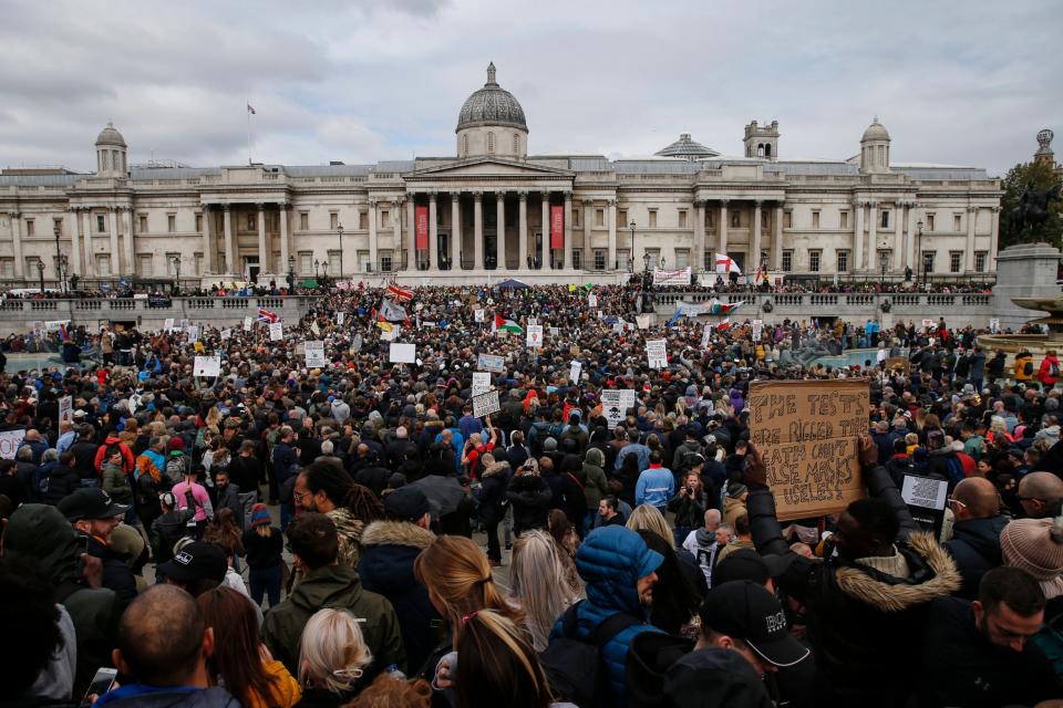 The square was packed out with protesters who were not wearing masks (Getty Images)