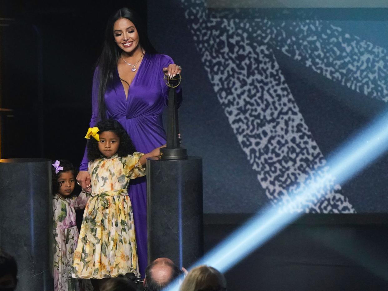 Vanessa Bryant with her youngest daughters, Bianka and Capri, at the Basketball Hall of Fame.