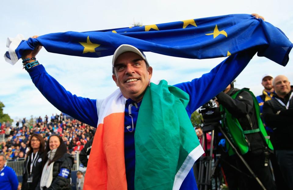 Paul McGinley celebrates Team Europe’s win at Gleneagles in 2014 (Getty Images)