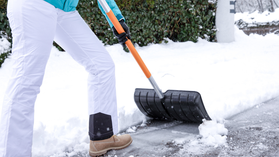 Pushing snow can be more effective—and safer for your back—than trying to lift heavy shovels.